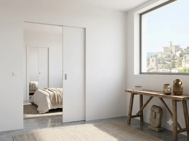 Syst&egrave;me de porte &agrave; galandage int&eacute;gr&eacute; avec porte lisse peinte esth&eacute;tique