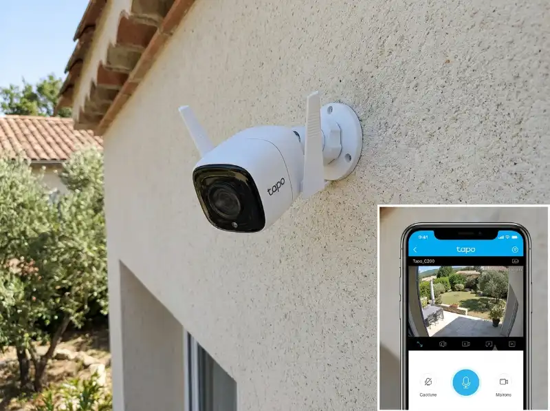 Cam&eacute;ra ext&eacute;rieure Tapo avec panneau solaire sur une maison &agrave; Mont&eacute;limar