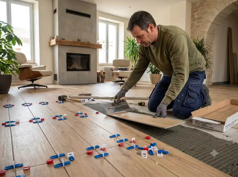 Pose soign&eacute;e de carrelage effet bois &agrave; Mont&eacute;limar