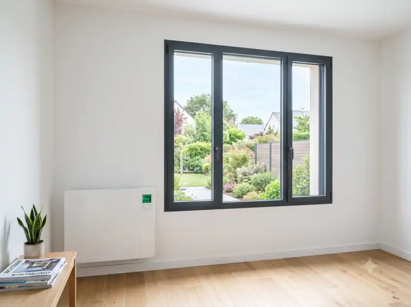 Fenêtre double vitrage de qualité et radiateur à inertie moderne installés dans une rénovation