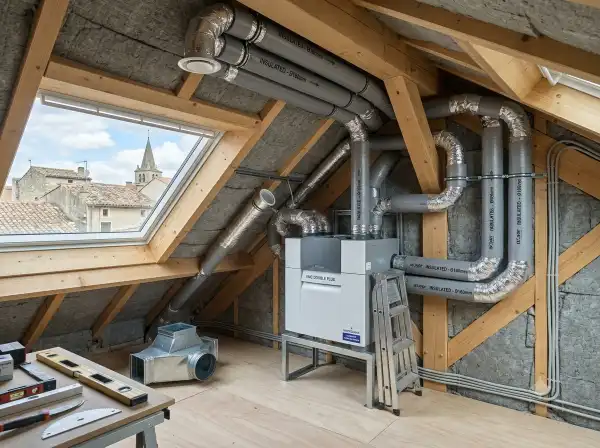 Installation d'un caisson de VMC dans des combles isol&eacute;s &agrave; Mont&eacute;limar