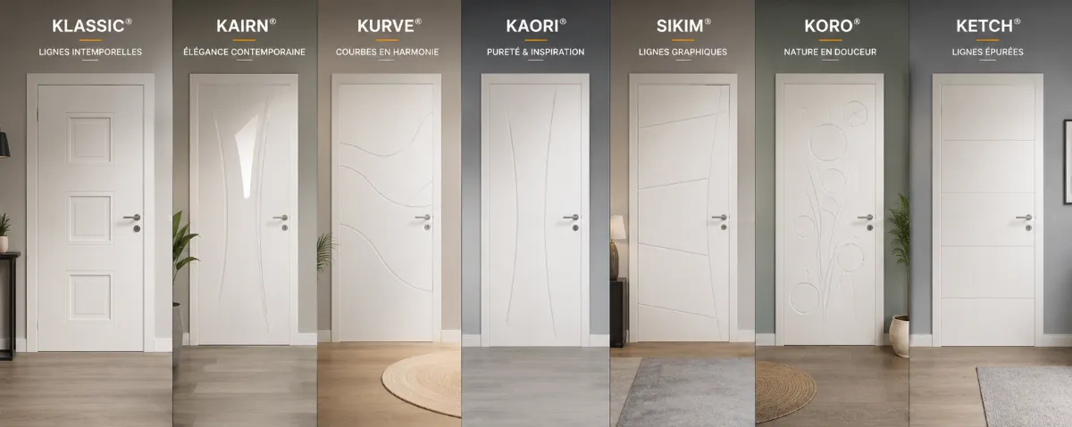 Gamme des blocs-portes int&eacute;rieurs Righini : Klassic, Kairn, Kurve, Kaori, Sikim, Koro, Ketch