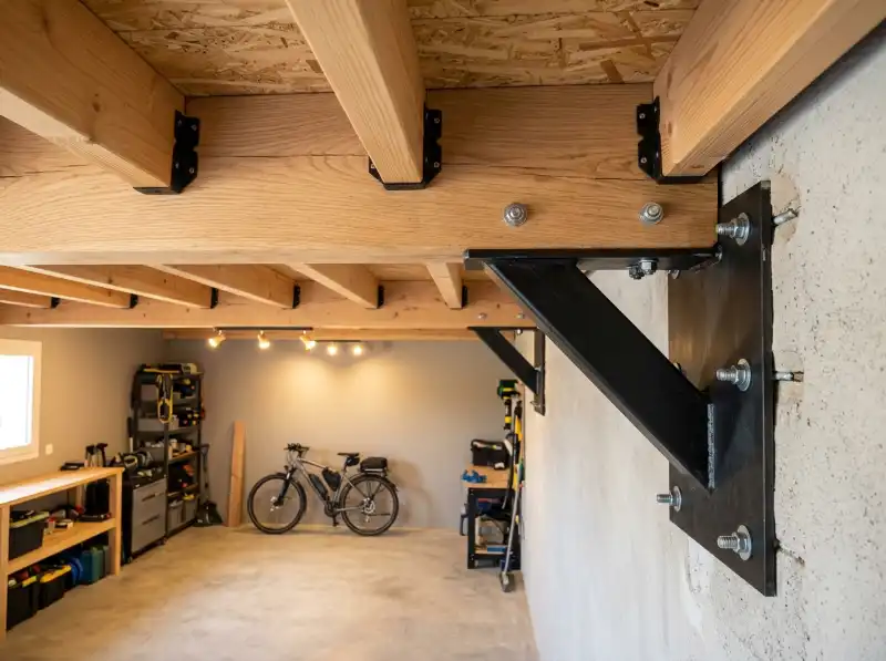 Structure robuste en bois et acier pour mezzanine de garage &agrave; Mont&eacute;limar