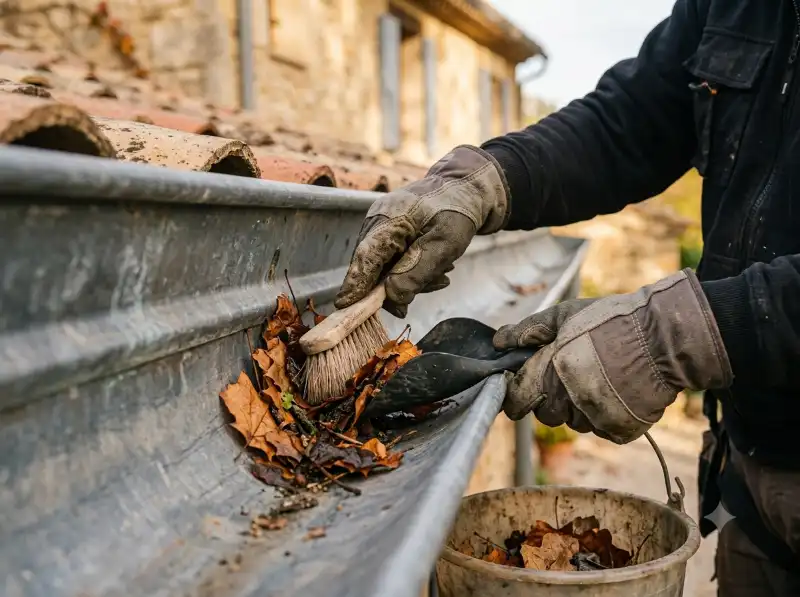 Nettoyage manuel d'une goutti&egrave;re en zinc &agrave; Mont&eacute;limar