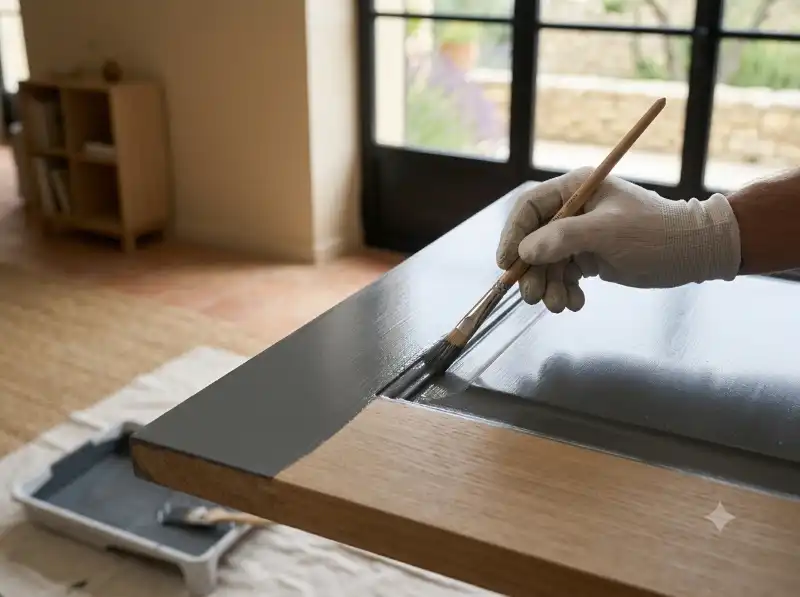 Application de peinture satin&eacute;e sur des portes et menuiseries &agrave; Mont&eacute;limar