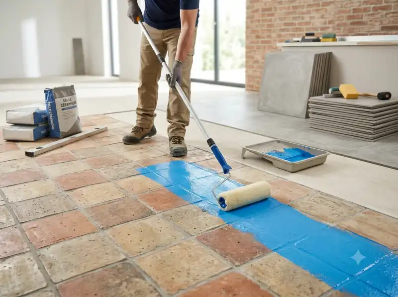 Pr&eacute;paration et primaire d'accrochage sur ancien carrelage