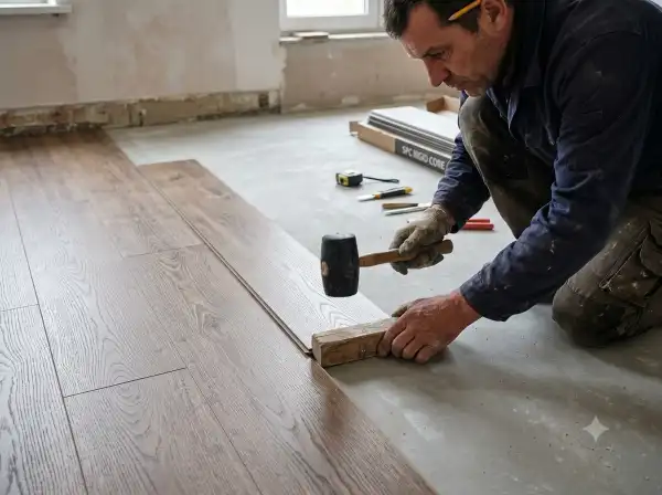 Pose d'un sol vinyle PVC clipsable par un artisan &agrave; Mont&eacute;limar