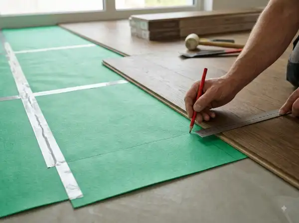 Pose d'une sous-couche verte sous un parquet flottant