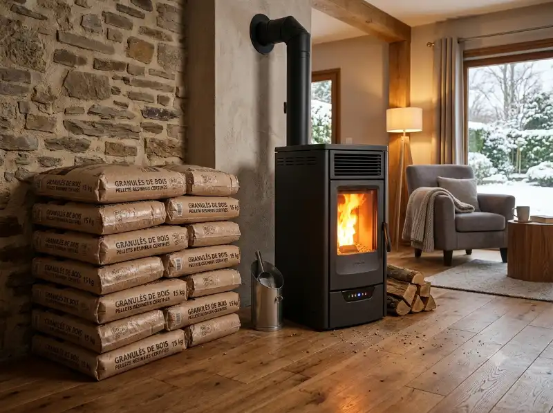Stockage de sacs de pellets granul&eacute;s de bois dans un logement &agrave; Mont&eacute;limar
