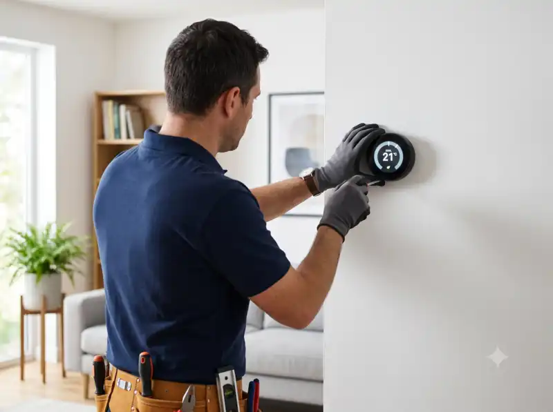 Installation d'un thermostat connecté au mur pour réguler le chauffage électrique