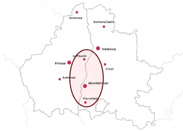 Carte du rayonnement d'intervention