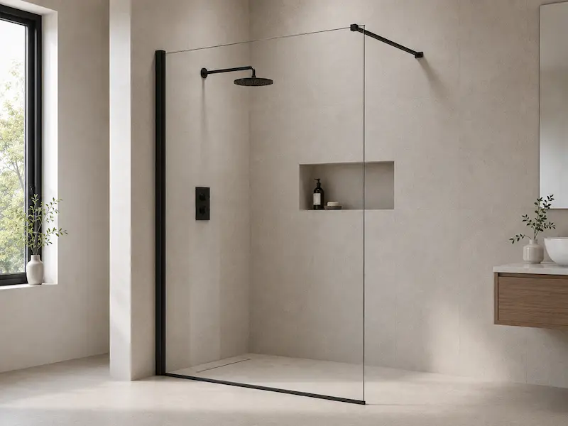 Paroi de douche style verrière avec profilé noir mat