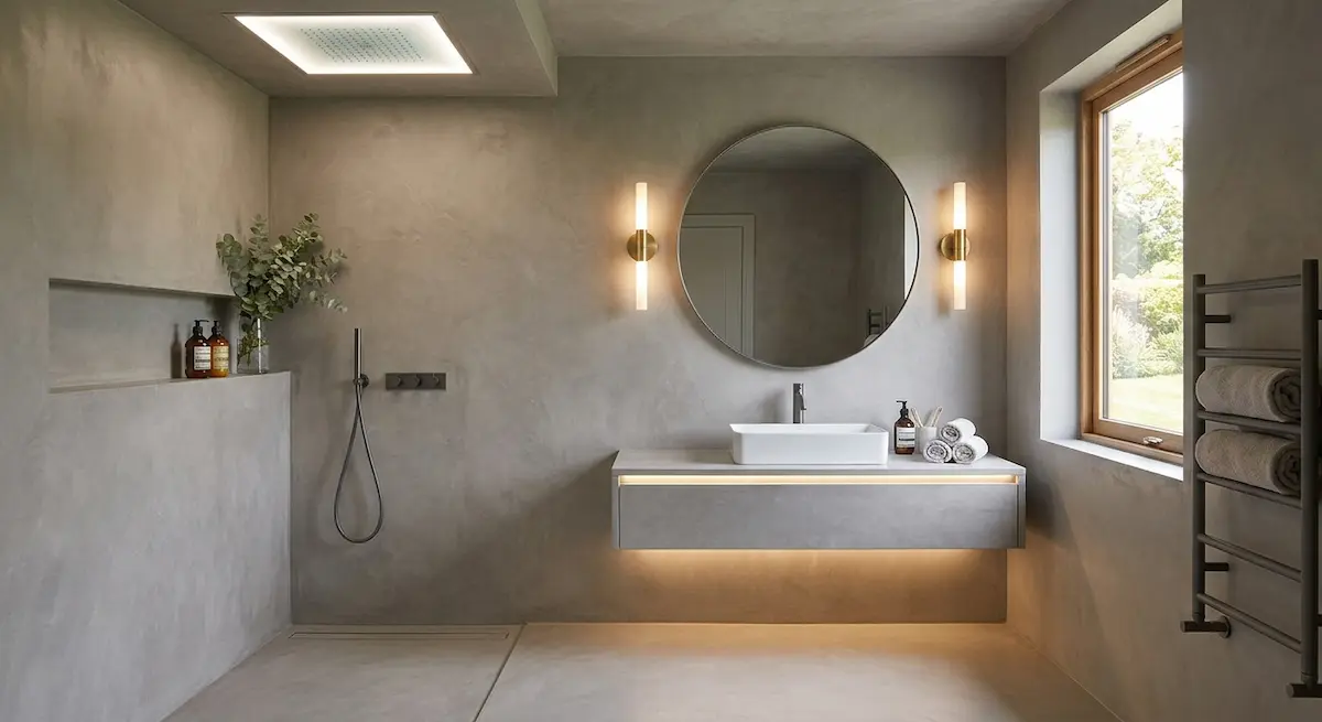 Inspiration salle de bain effet béton ciré et ambiance spa contemporaine