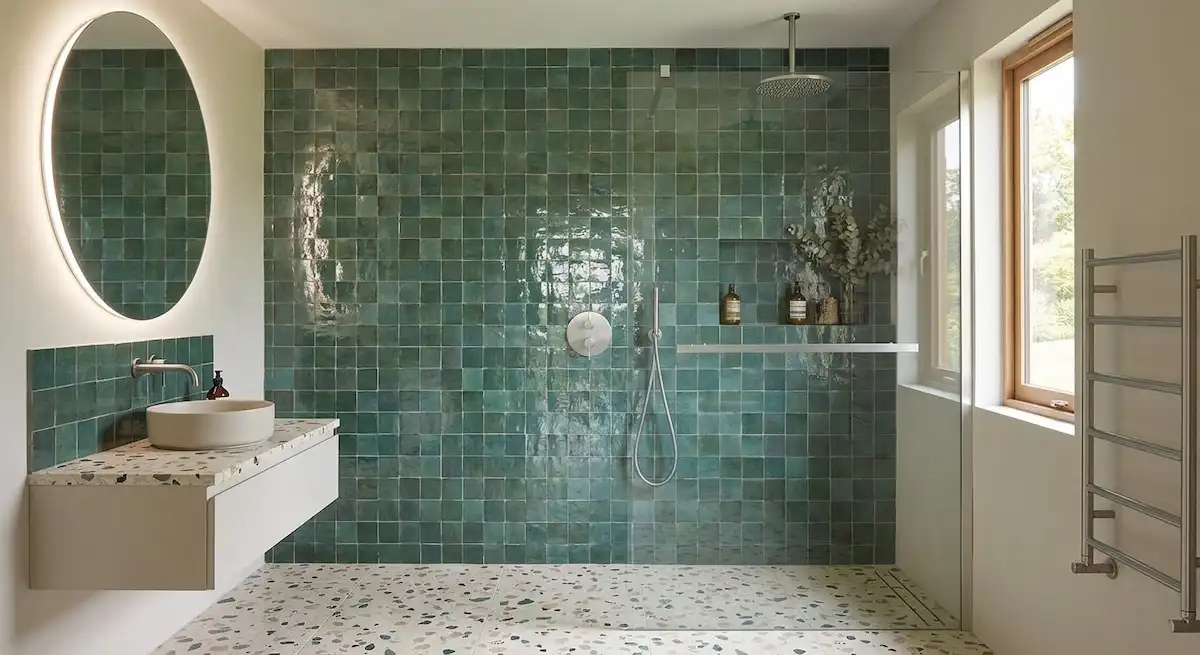 Inspiration salle de bain carrelage terrazzo et faïence zellige